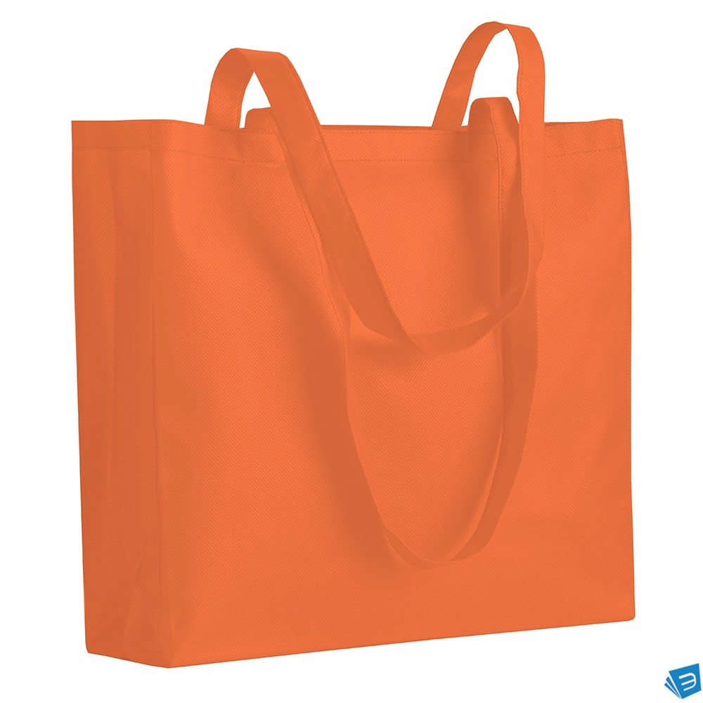 Shopper con soffietto in TNT 80 g/m2 cucito, manici lunghi