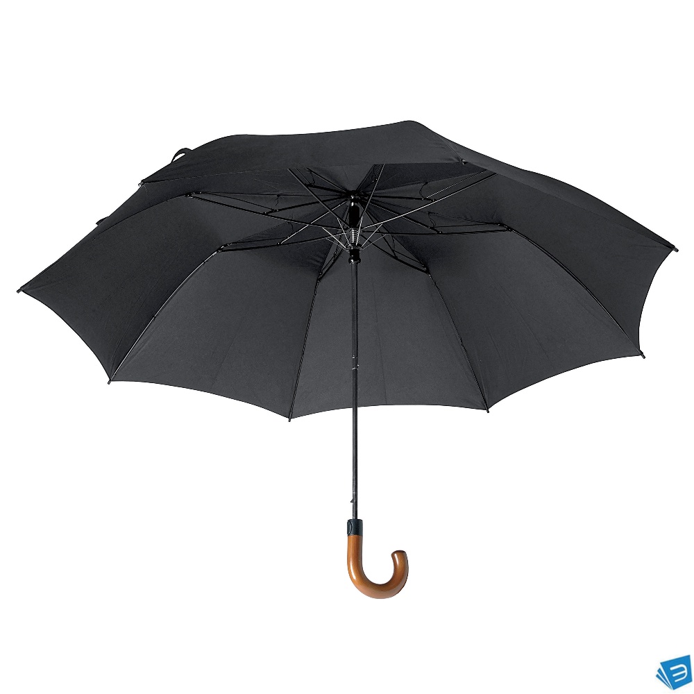 Ombrello automatico a pulsante con manico curvo in legno e astuccio in tinta