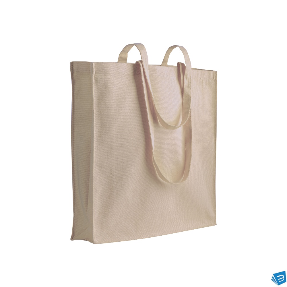 Shopper in Canvas, manici lunghi e soffietto, colore Naturale