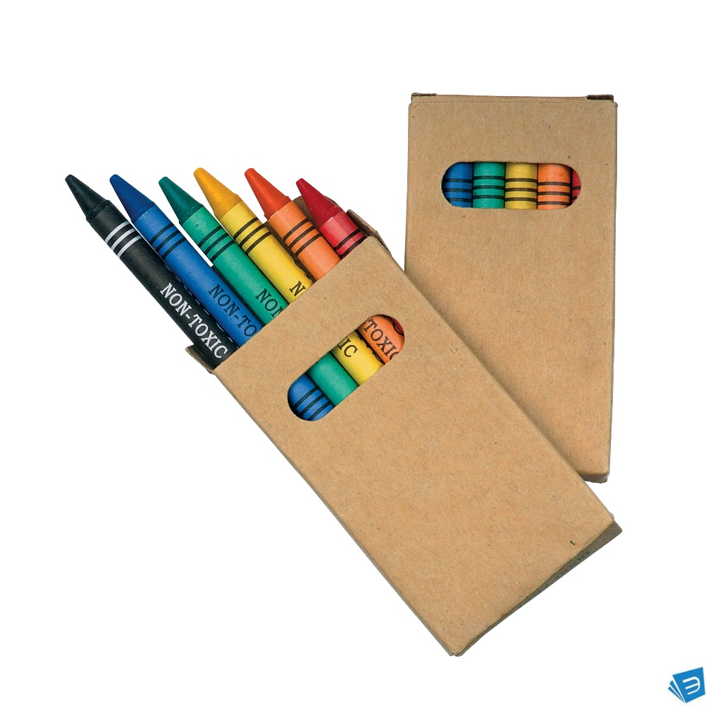Set di 6 pastelli a cera colorati a sezione cilindrica, in scatola di cartone