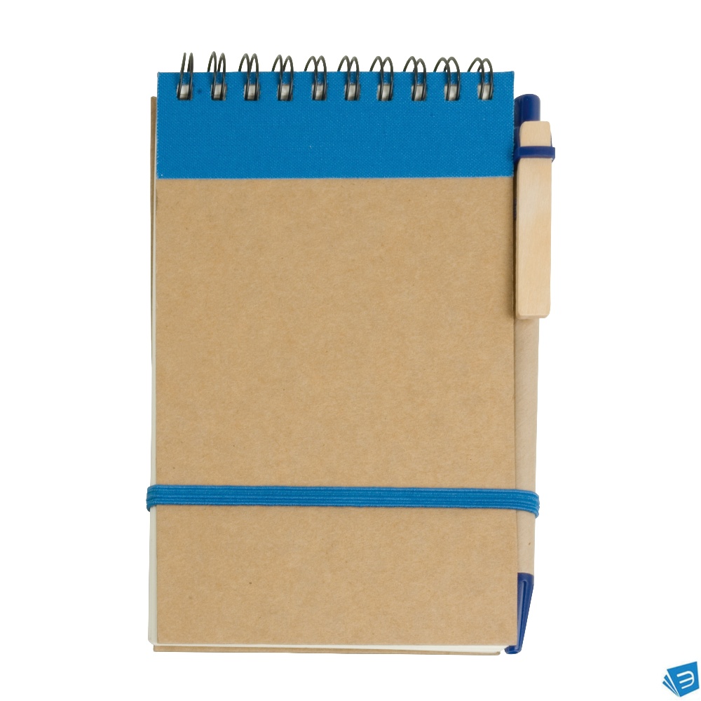 Block notes ad anelli in carta riciclata, fogli bianchi (70 pag.) con penna in cartone