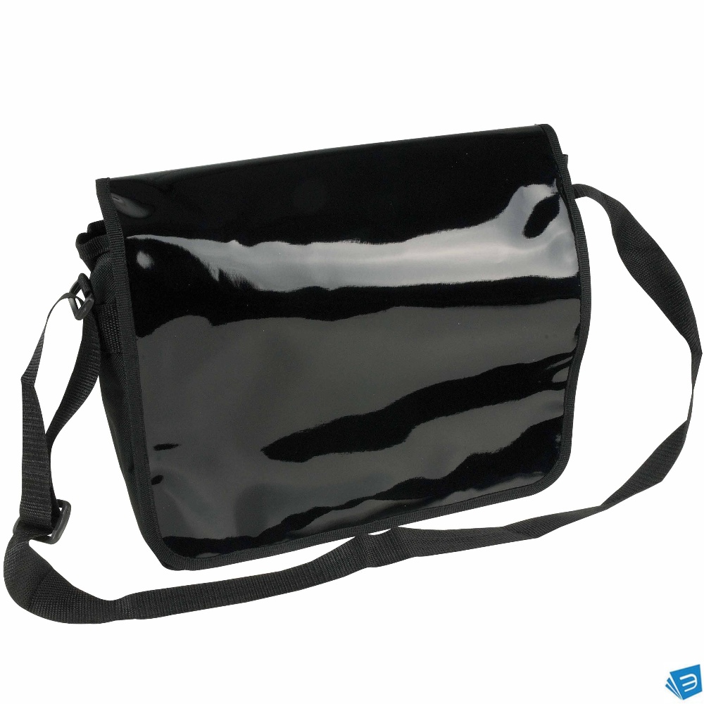 Cartella in poliestere 600D con tracolla regolabile e patta in PVC lucido