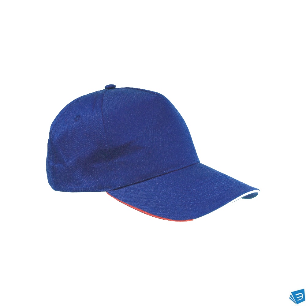Cappellino in cotone, 5 pannelli con profilo e ricamo tricolore