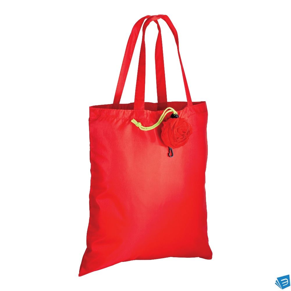 Shopper ripiegabile a forma di rosa in poliestere 190T, con moschettone in plastica
