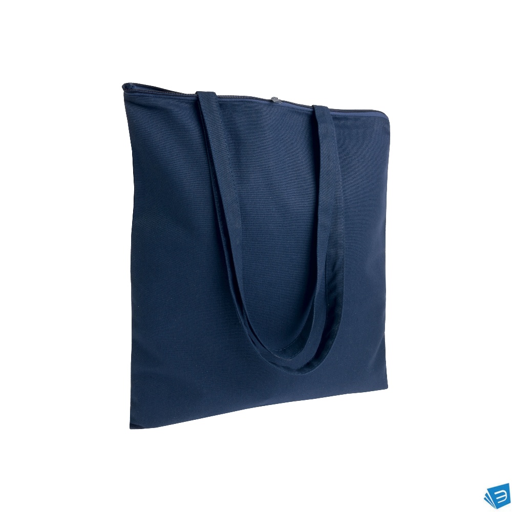 Shopper in cotone 220 g/m2, manici lunghi e chiusura con zip