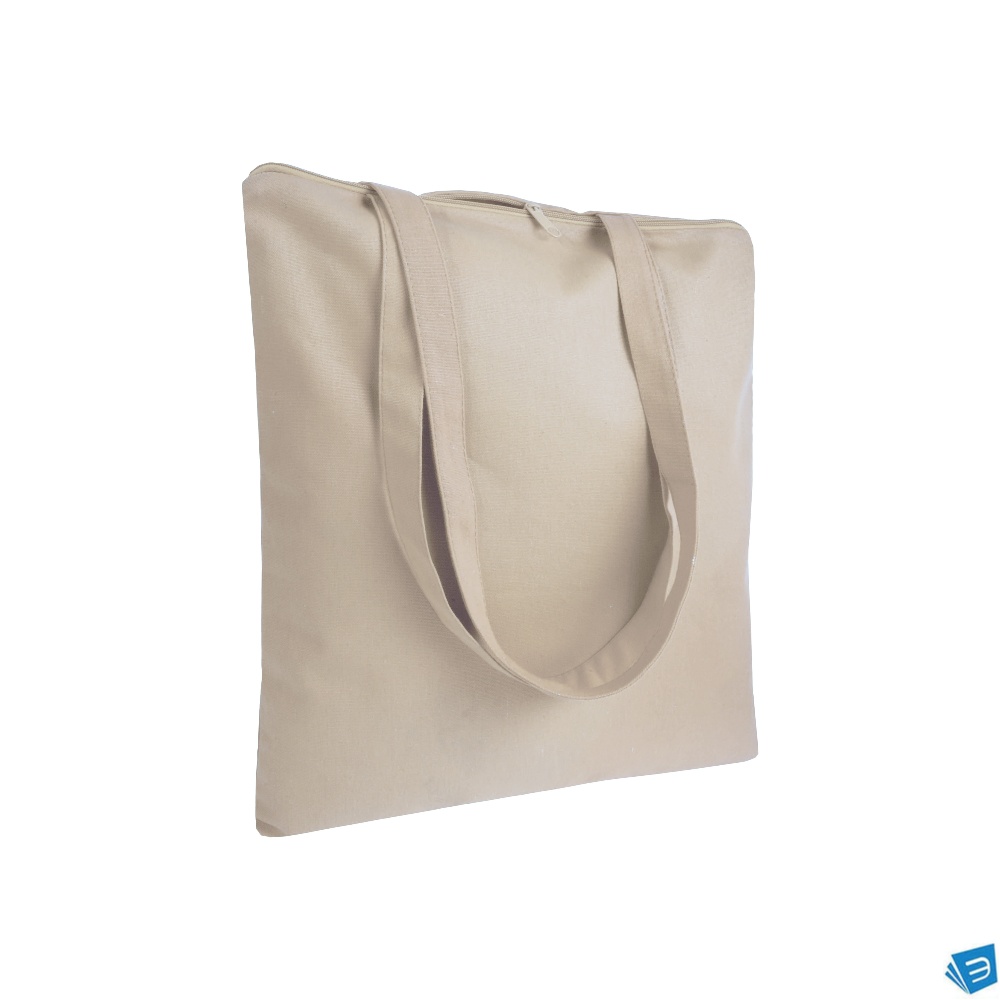 Shopper in cotone 220 g/m2, manici lunghi e chiusura con zip