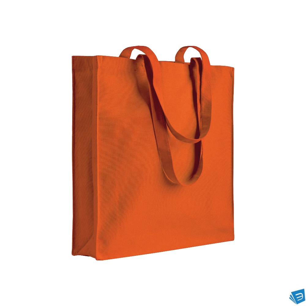 Shopper con soffietto in cotone 250 g/m2, manici lunghi e chiusura con zip