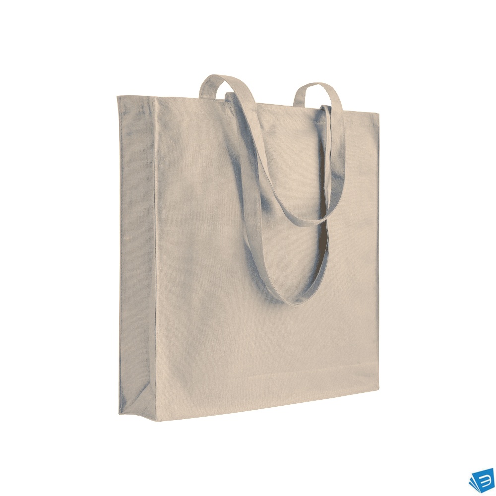 Shopper con soffietto in cotone 250 g/m2, manici lunghi e chiusura con zip