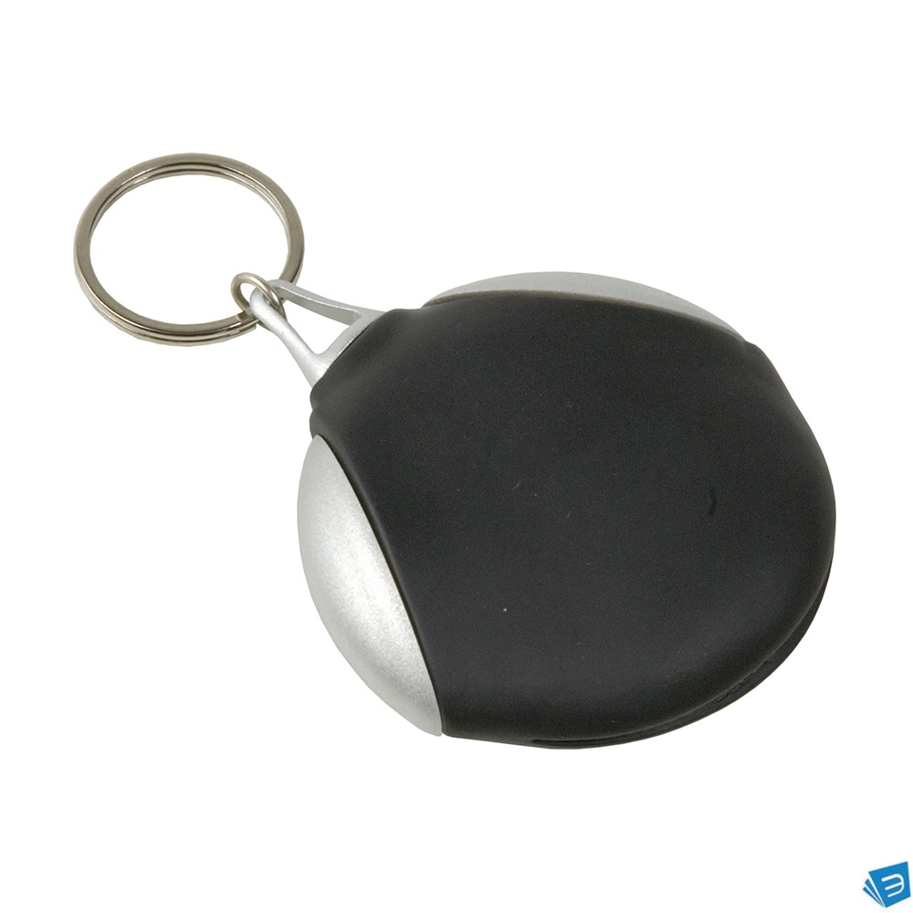 Portachiavi in plastica gommata contenente un mini panno per la pulizia degli occhiali