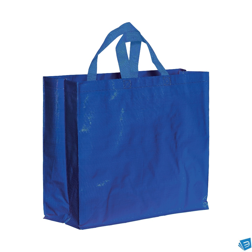Shopper con soffietto in PP laminato 120 g/m2, manici corti a nastro