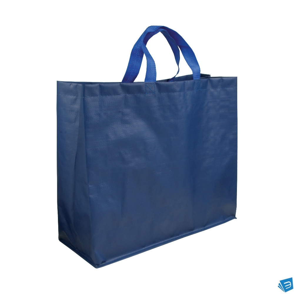 Shopper con soffietto in PP laminato opaco 120 g/m2, manici corti a nastro