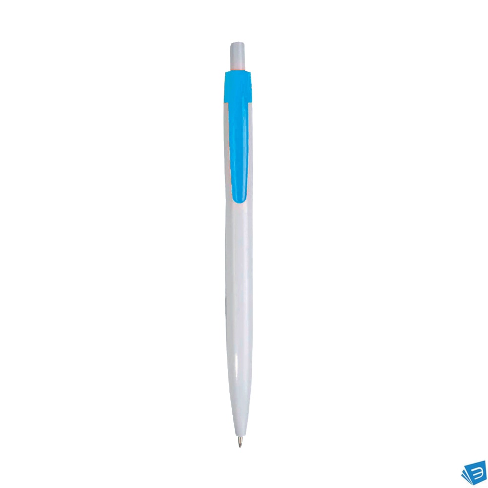 Penna a scatto in plastica, fusto bianco e clip colorata