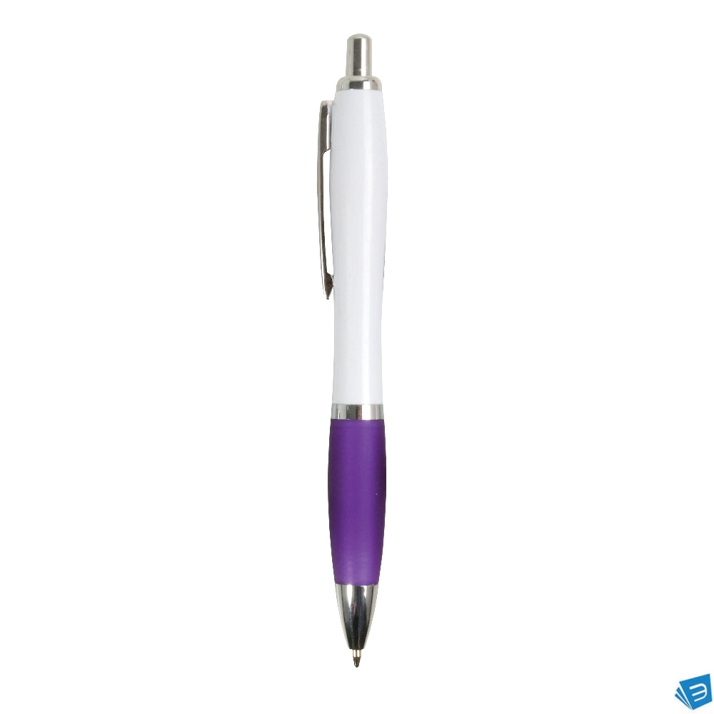 Penna a scatto in plastica ABS, con fusto bianco, impugnatura colorata gommata