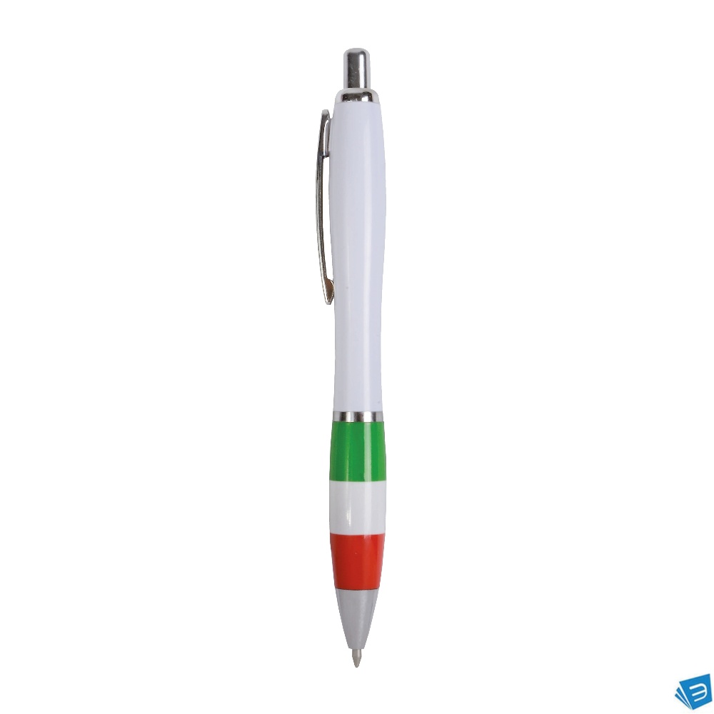 Penna a scatto in plastica ABS, con fusto bianco, impugnatura colorata gommata