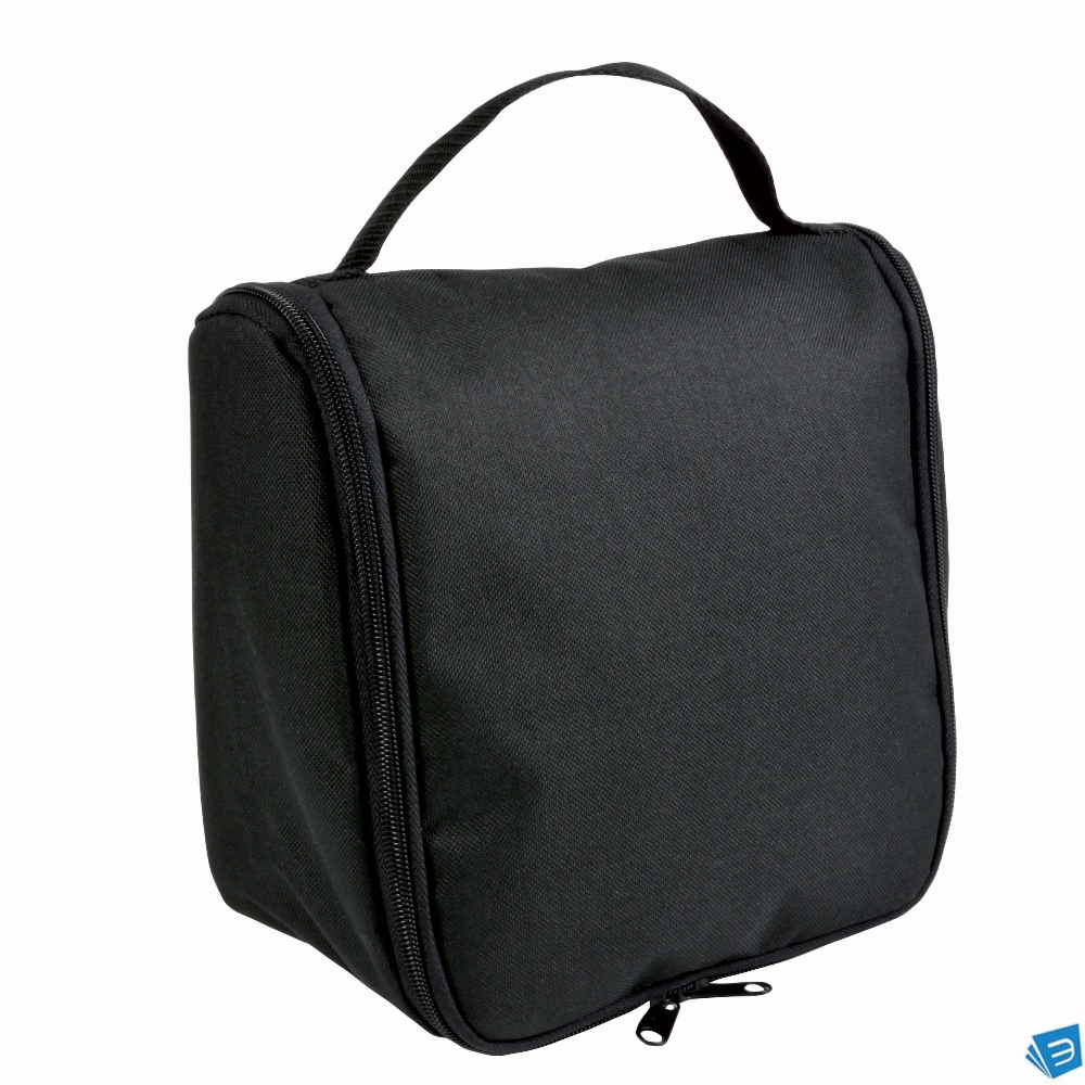 Beauty case in poliestere 600D con zip, ampie tasche interne, gancio e maniglia