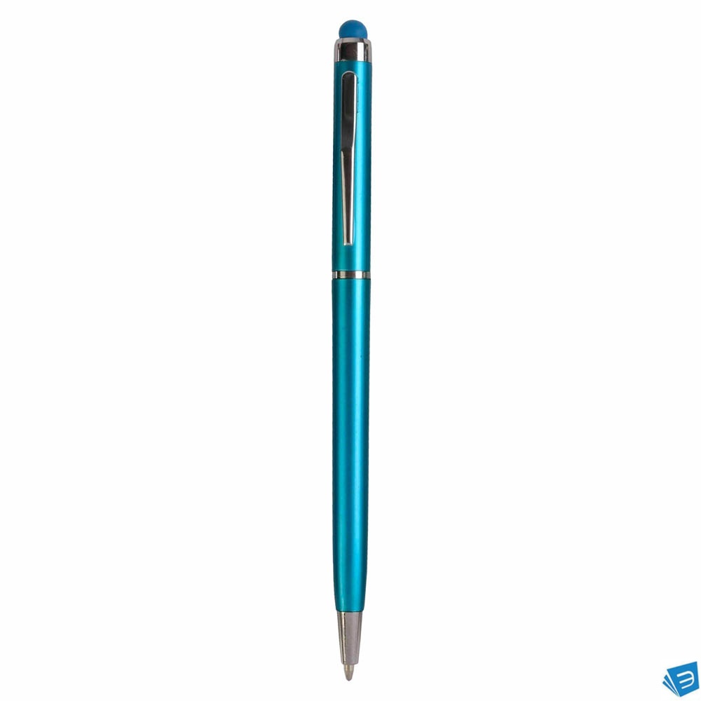 Penna twist in plastica con  gommino per touch screen e clip in metallo