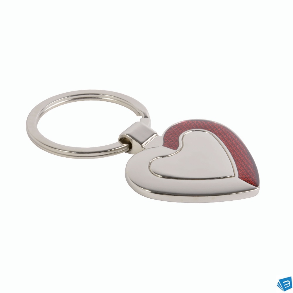 Portachiavi in metallo di forma di cuore, con particolare laterale colorato cangiante