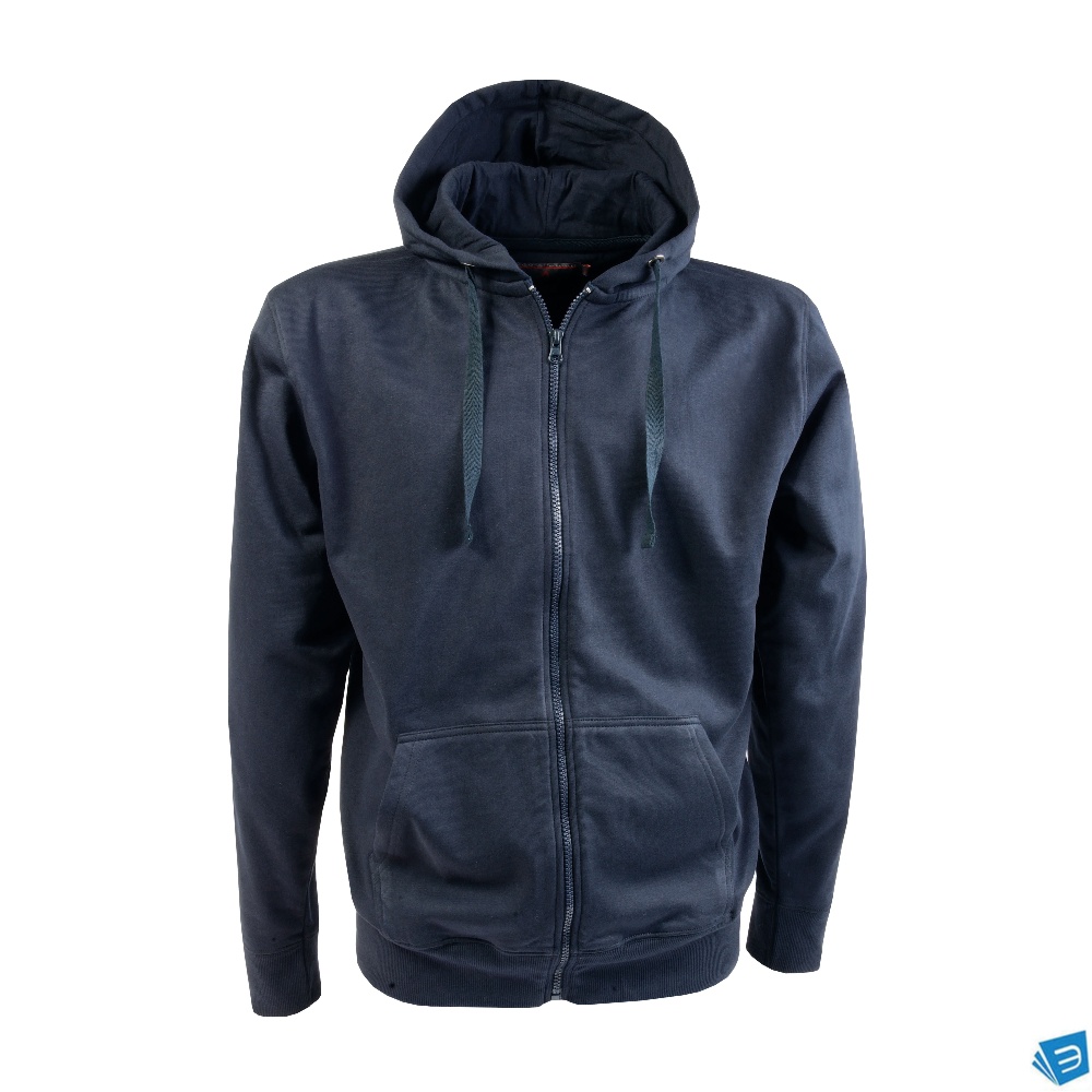Felpa da uomo a zip intera 100% cotone, con cappuccio foderato e 2 tasche frontali