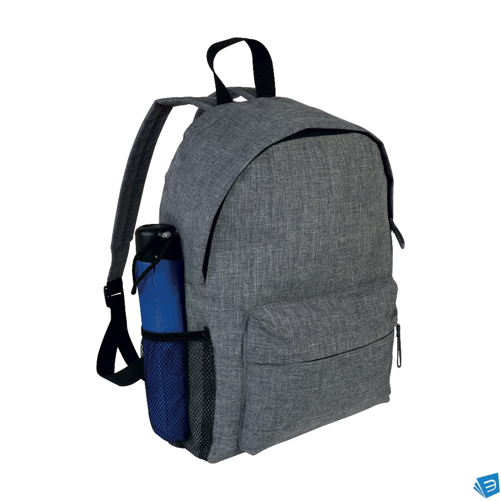 Zaino in poliestere two tone effetto melange con 3 tasche di cui 1 laterale retinata
