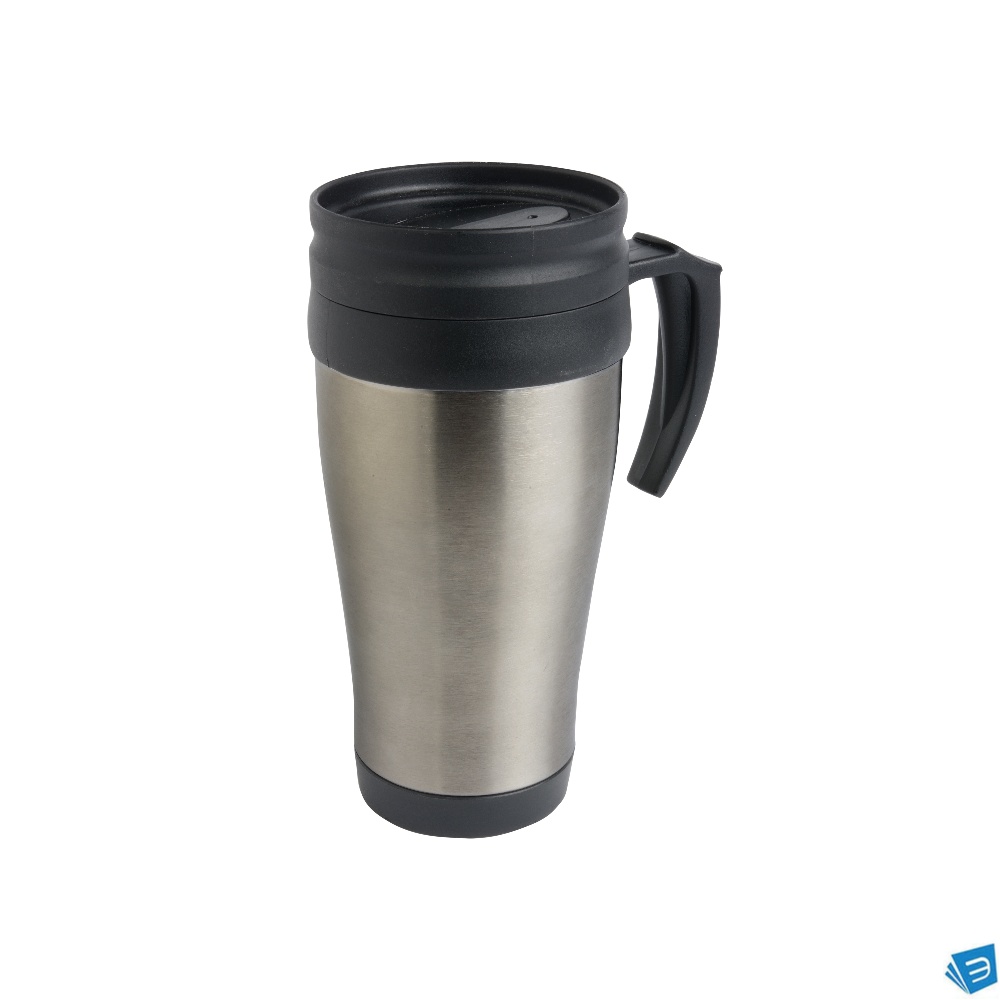 Tazza termica (400ml) in acciaio inox, con interno, manico e tappo in plastica
