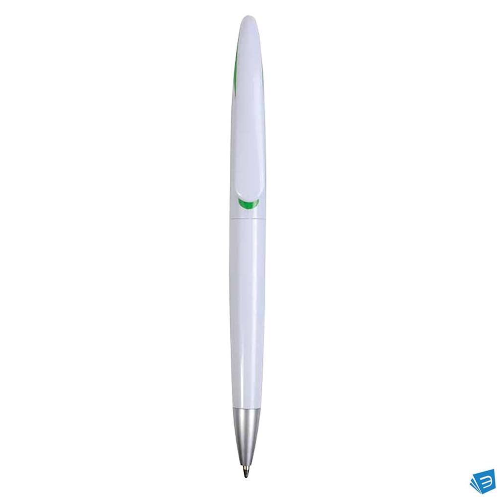 Penna a scatto in plastica con fusto bianco e clip curva con interno colorato, refill jumb