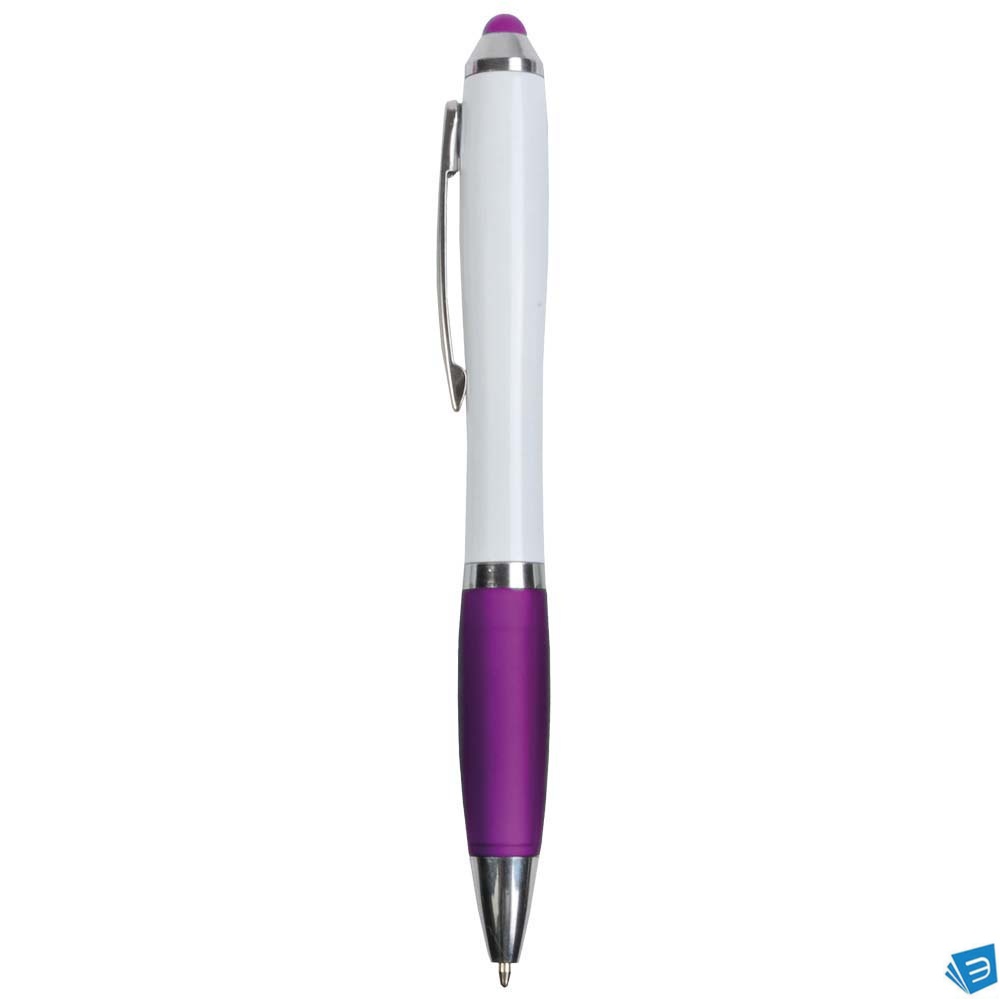 Penna twist in plastica con fusto bianco, impugnatura gommata colorata in tinta