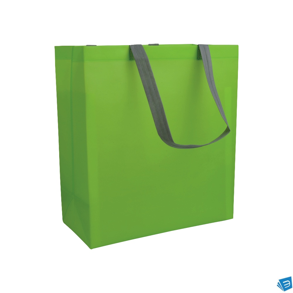 Shopper con soffietto in TNT laminato 100 g/m2 termosaldato, manici lunghi