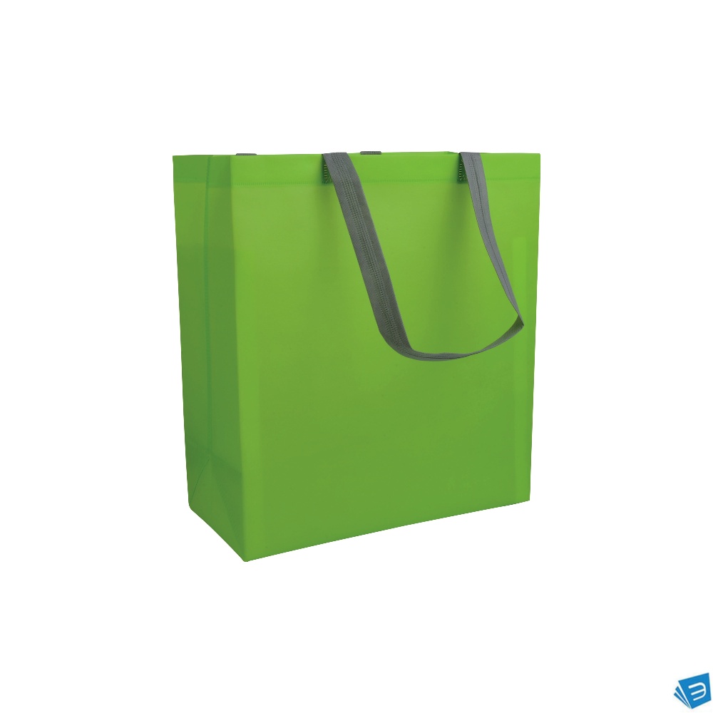 Shopper con soffietto in TNT laminato 100 g/m2 termosaldato, manici corti