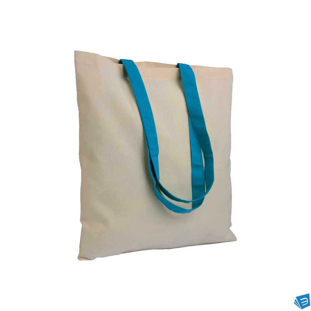Shopper in cotone naturale 135 g/m2, manici lunghi colorati