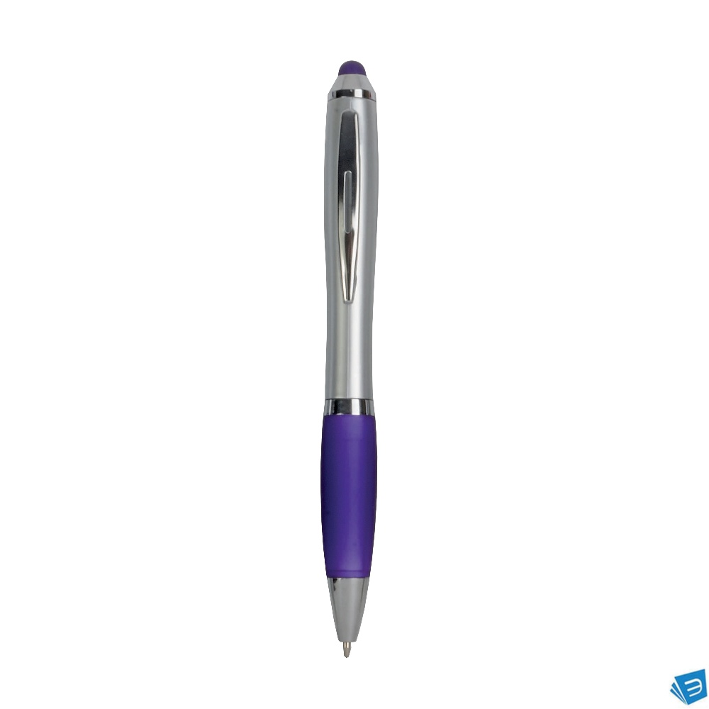 Penna twist in plastica con fusto argentato, impugnatura gommata colorata in tinta