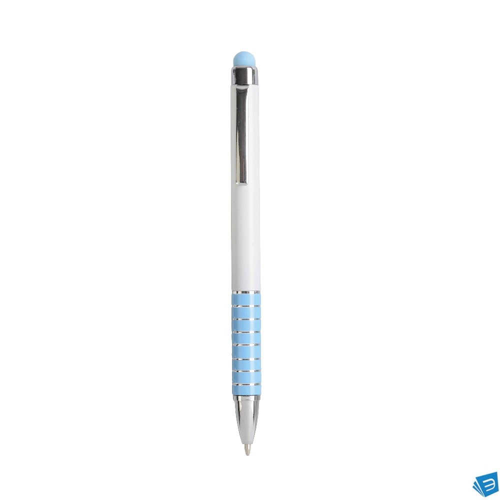 Penna twist con fusto bianco in plastica e impugnatura colorata in alluminio