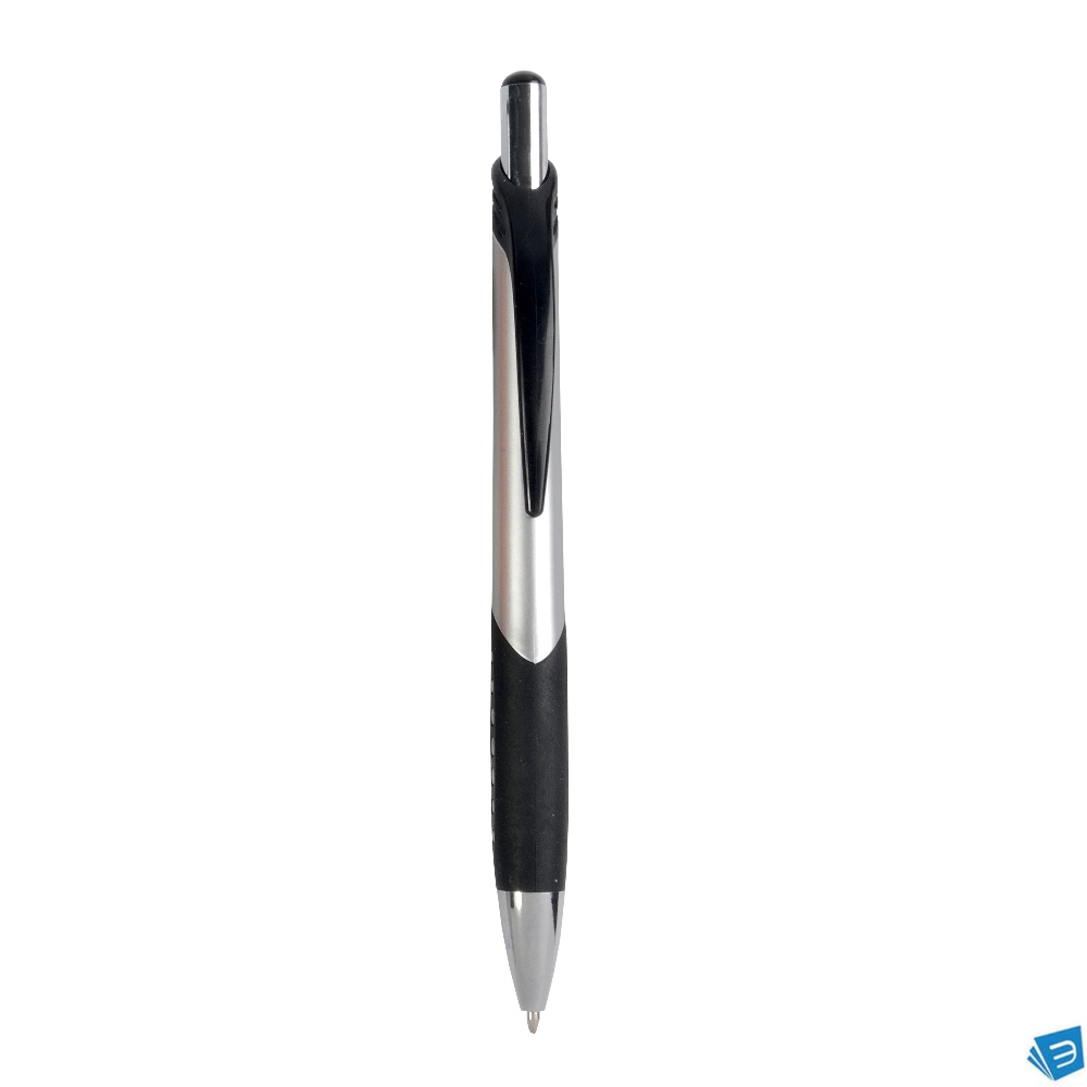 Penna a scatto in plastica con fusto metallizzato, impugatura gommata nera