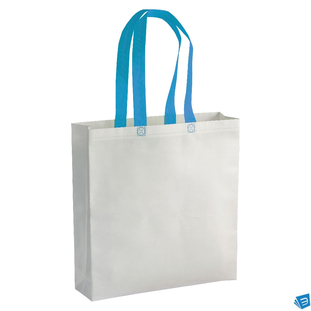 Shopper con soffietto in TNT laminato 100 g/m2 termosaldato, manici lunghi