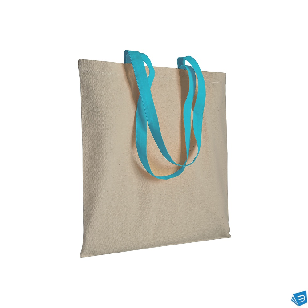 Shopper in cotone naturale 220 g/m2, manici lunghi colorati