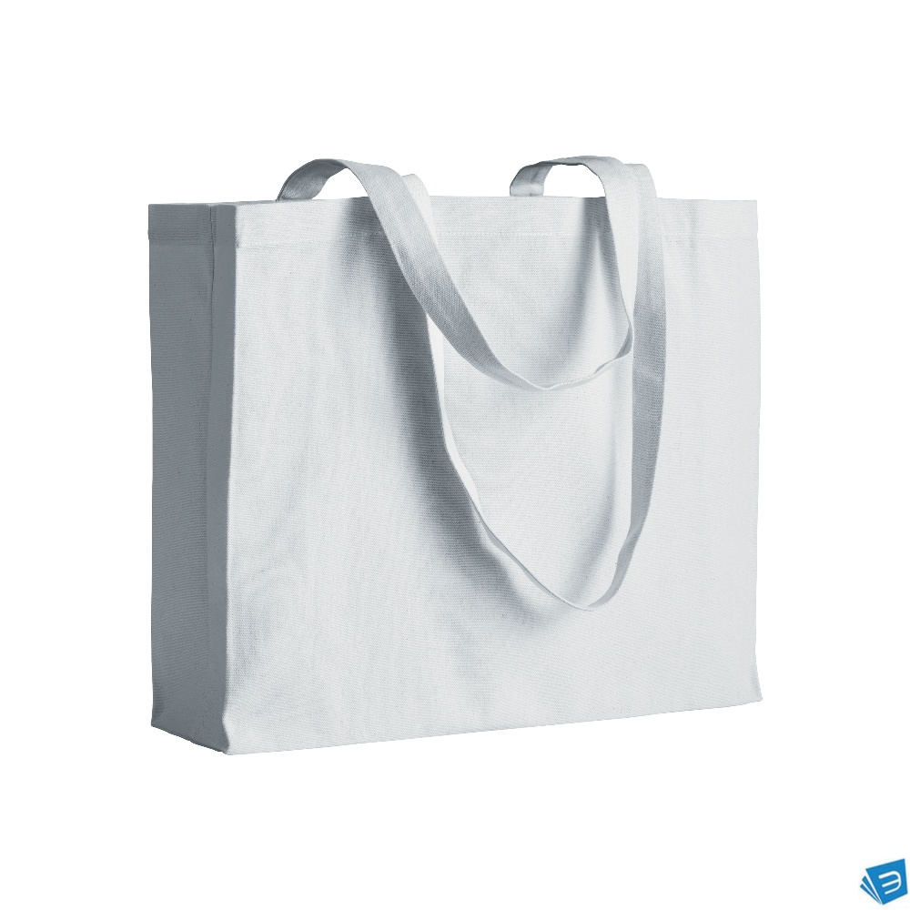 Shopper con soffietto in cotone 200 g/m2, manici lunghi