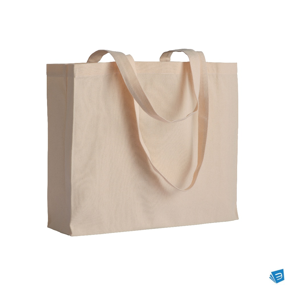 Shopper con soffietto in cotone 200 g/m2, manici lunghi