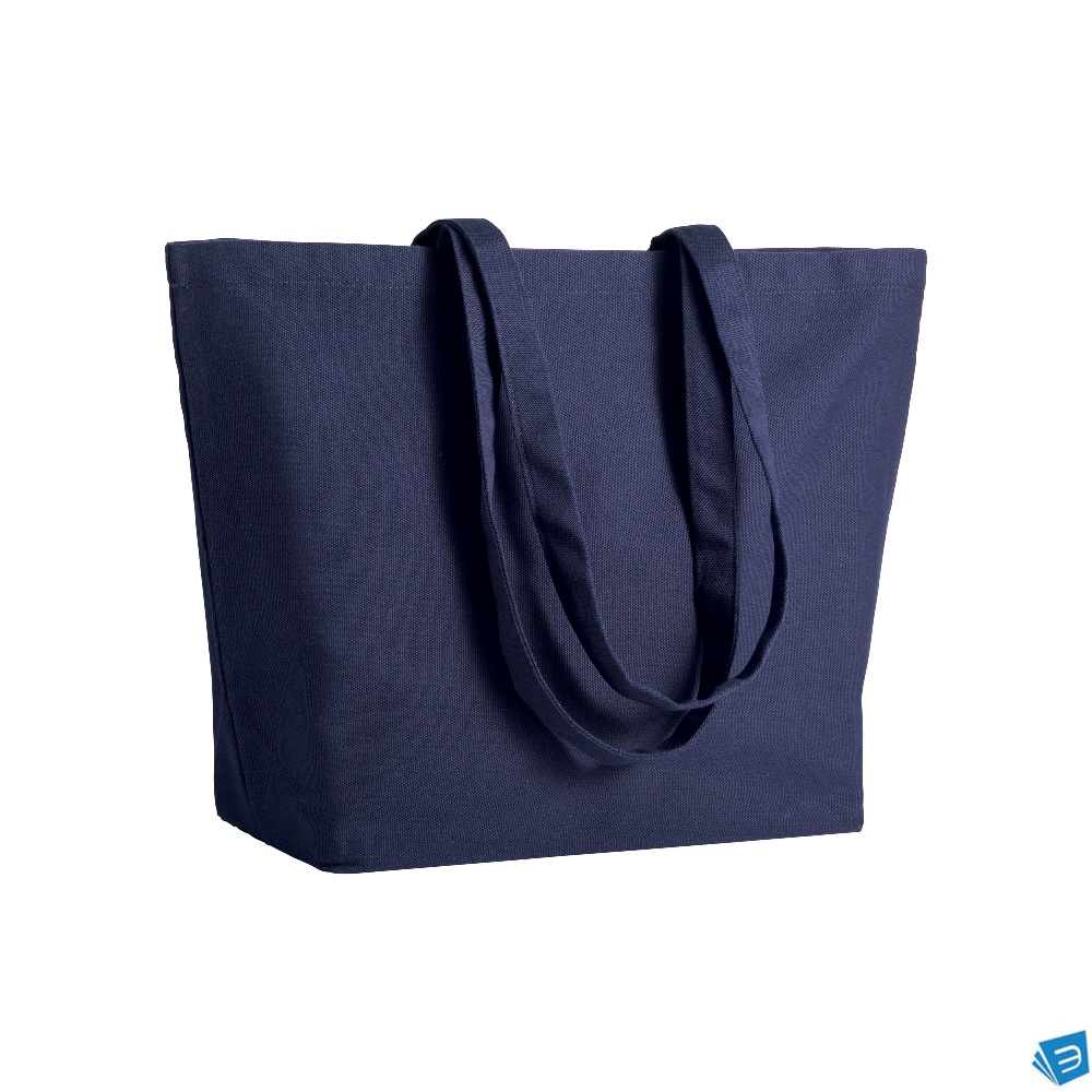 Shopper con soffietto alla base in cotone 280 g-m2, manici lunghi