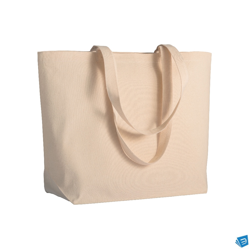 Shopper con soffietto alla base in cotone 280 g/m2, manici lunghi
