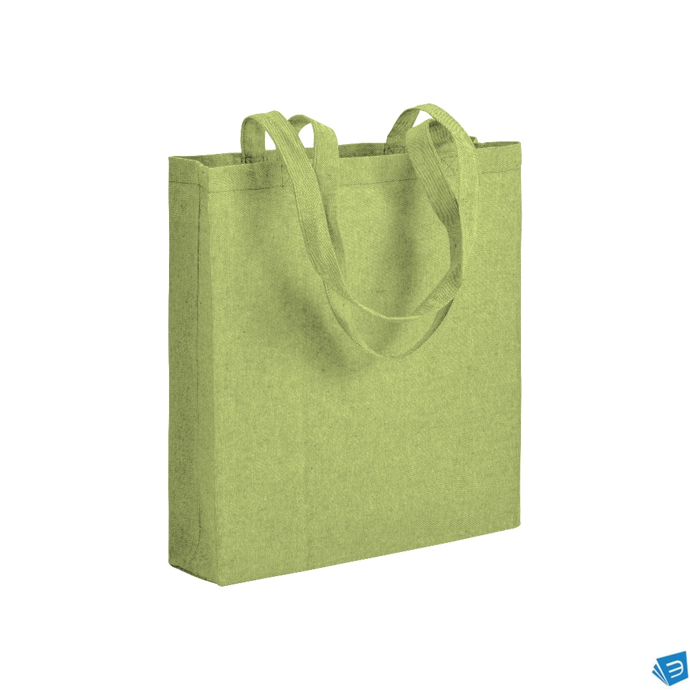 Shopper con soffietto in cotone riciclato 150 g/m2 effetto melange, manici lunghi
