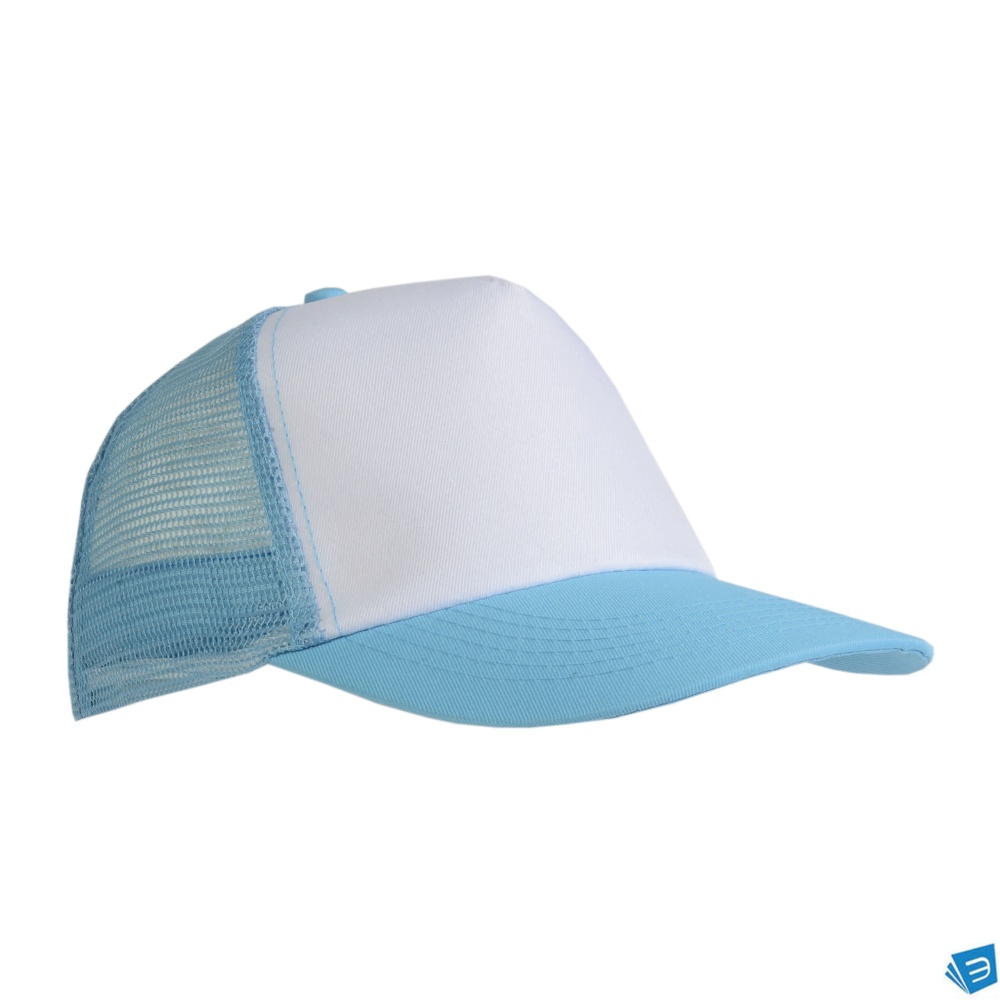 Cappellino in poliestere, 5 pannelli con calotta a rete