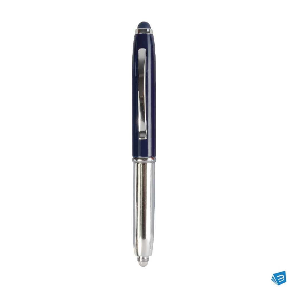 Mini penna in plastica color argento, con cappuccio e clip in metallo, con luce