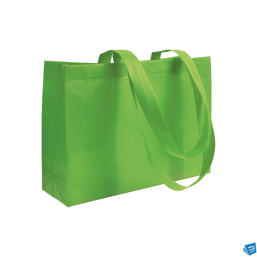 Shopper con soffietto alla base in TNT 70 g/m2 termosaldato, manici lunghi
