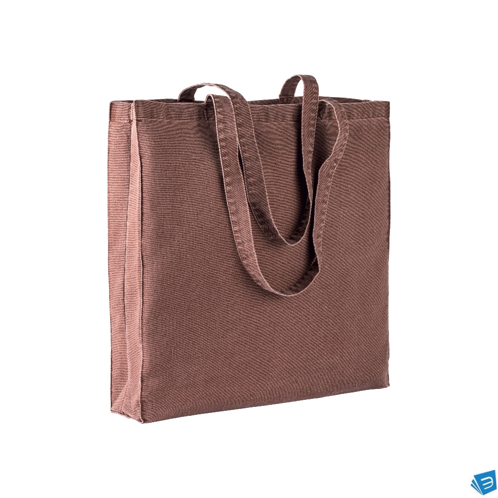 Shopper con soffietto in cotone stonewashed 220 g/m2, manici lunghi