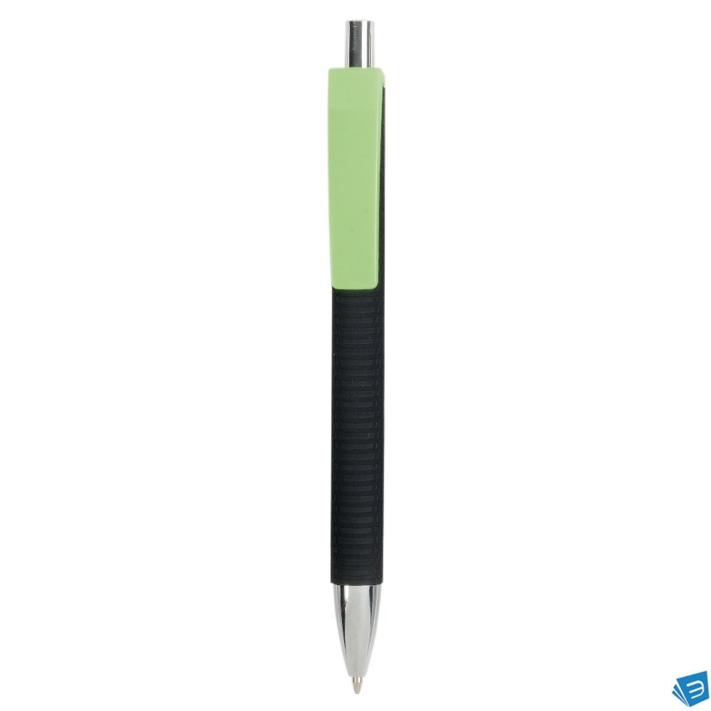 Penna a scatto in plastica con fusto gommato effetto pneumatico nero, con clip larga