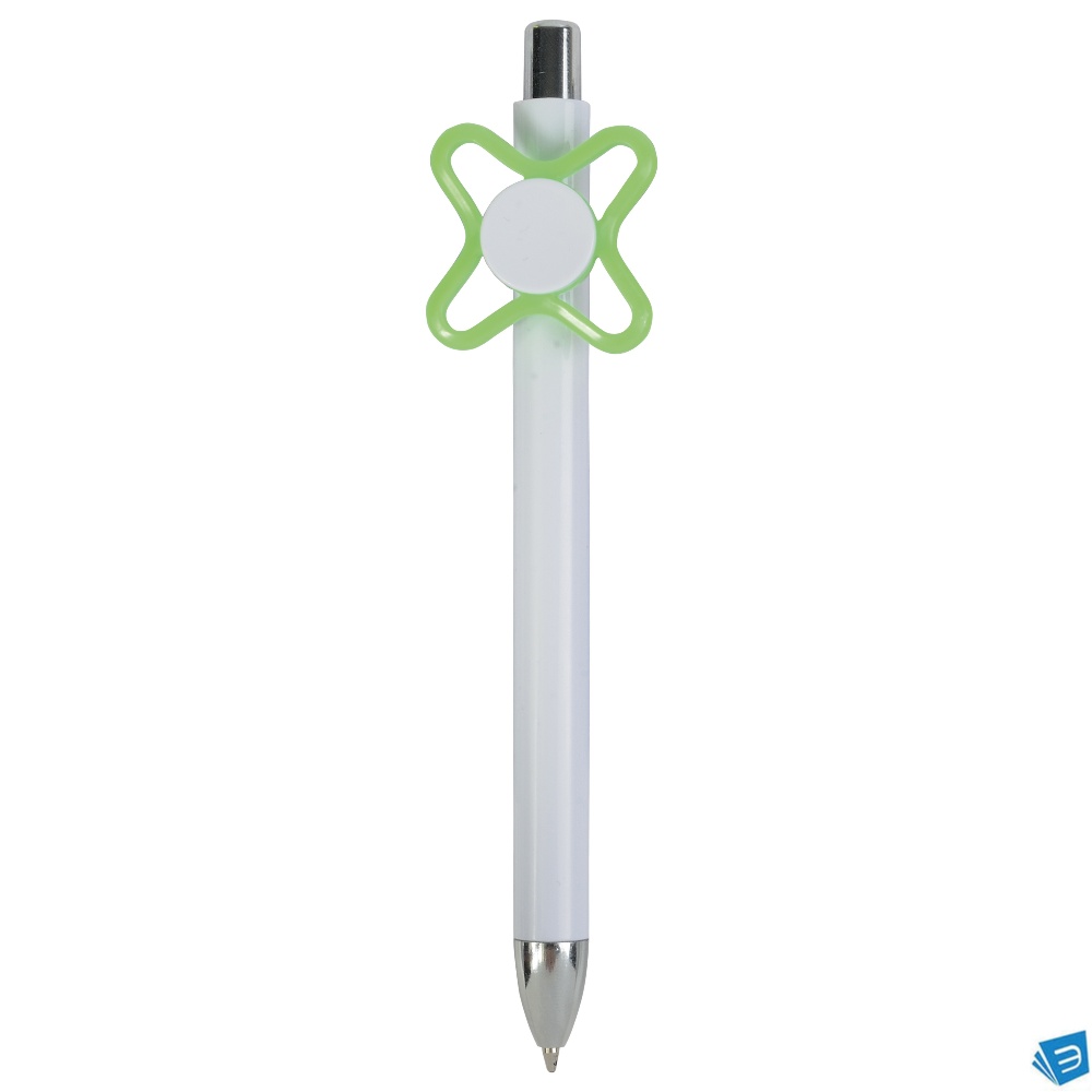 Penna a scatto in plastica bianca con spinner colorato