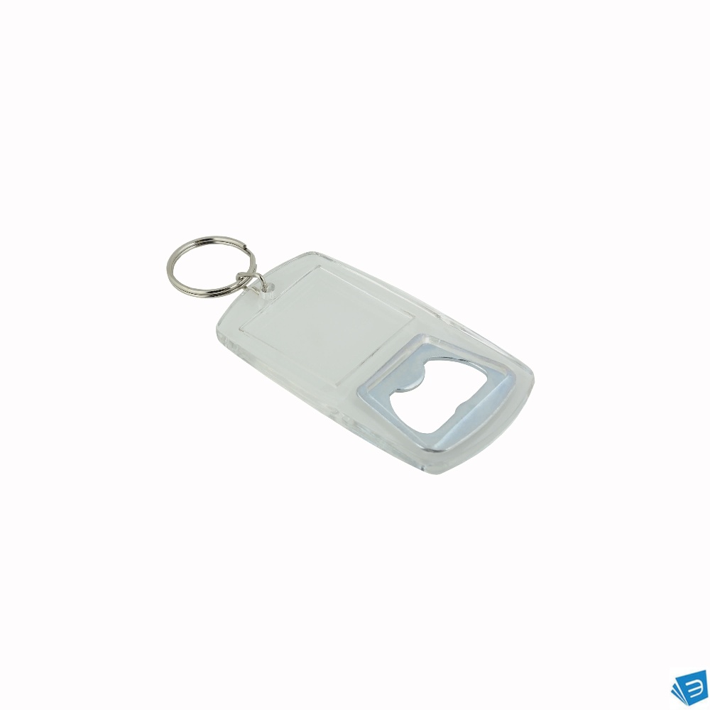 Portachiavi trasparente in plastica, porta etichetta/foto, con apribottiglie