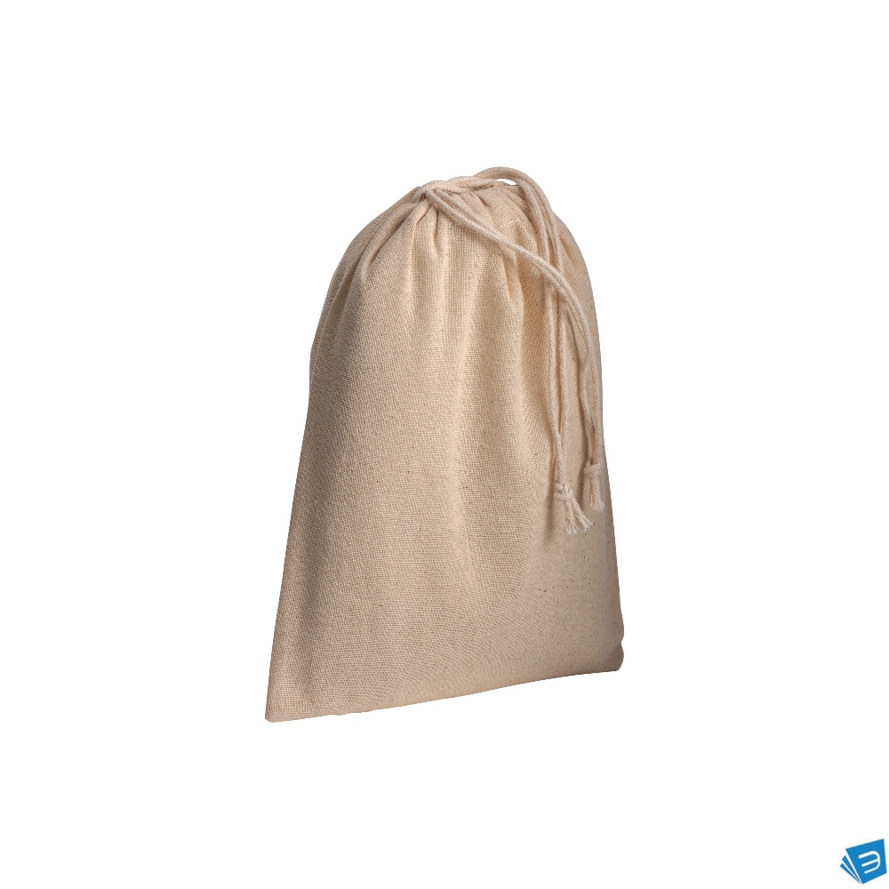 Sacchetto in cotone naturale 120 g/m2 con chiusura a strozzo, 15 x 20 cm