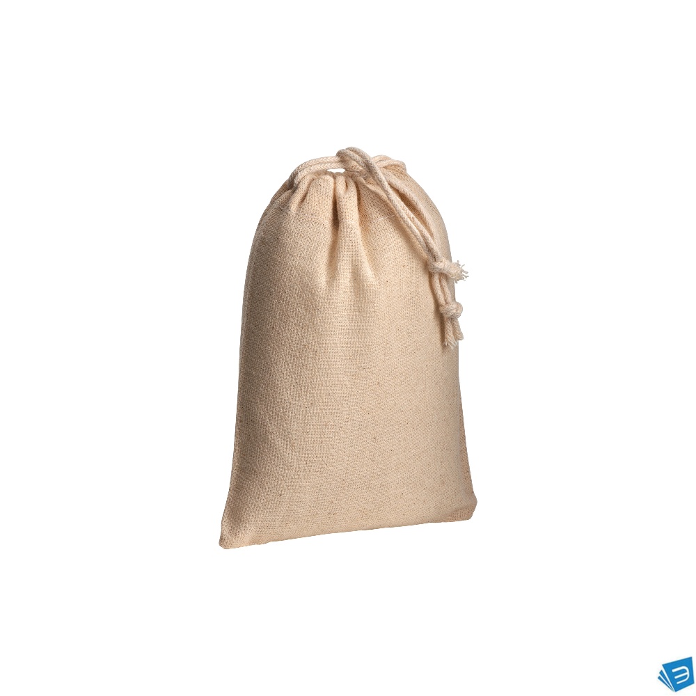 Sacchetto in cotone naturale 120 g/m2 con chiusura a strozzo, 10 x 14 cm