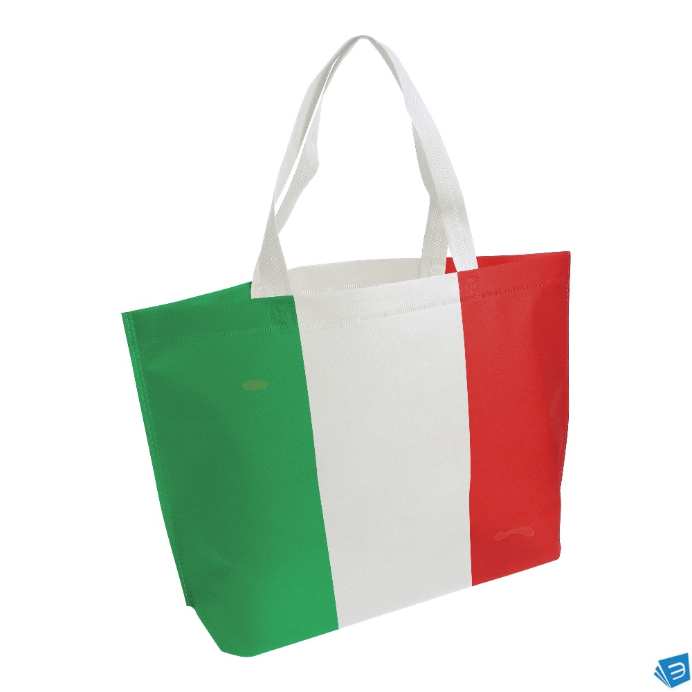 Shopper in TNT termosaldato con stampa tricolore leggermente macchiata