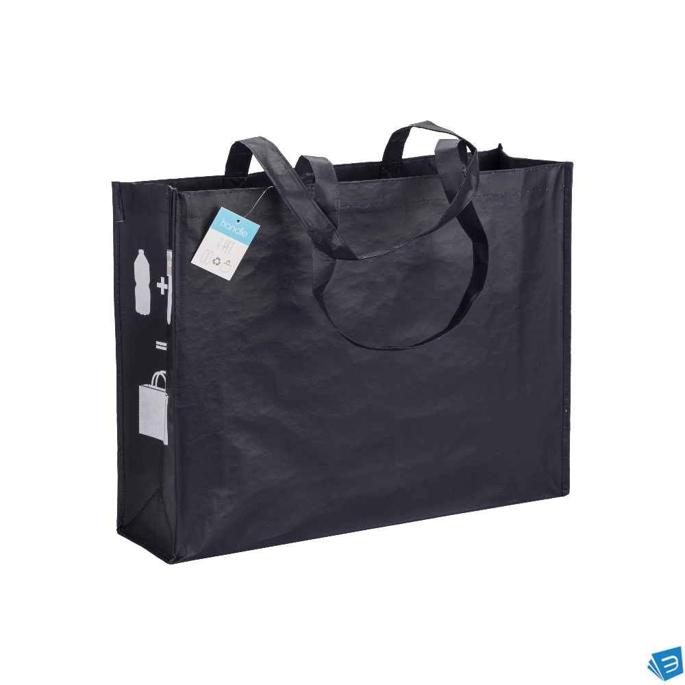 Shopper con soffietto in R-PET (plastica riciclata), manici lunghi